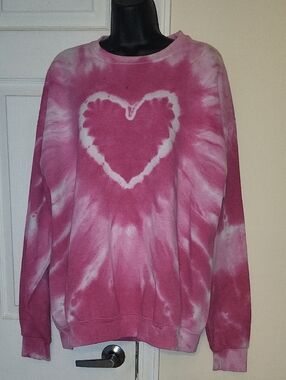 Pink Tie-Dye Heart Crewneck Sweatshirt.